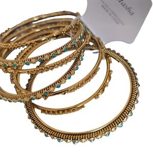 Natasha Couture Gold and Turquoise Bangle Set